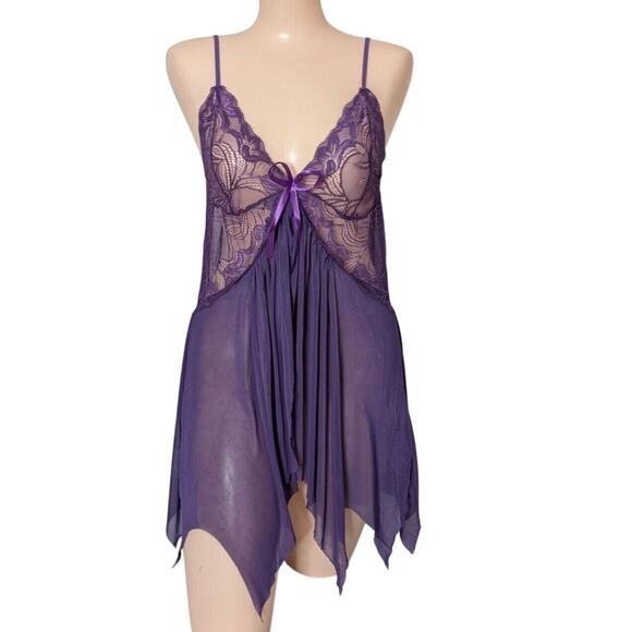 Y2K Sheer Lace Mesh Babydoll Top Small Asymmetric Y2K Fairy Coquette Lingerie - Picture 1 of 6